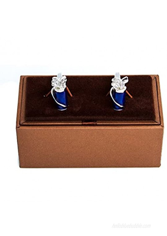 MRCUFF Golf Clubs & Bag Golfer Blue Cufflinks in Presentation Gift Box & Polishing Cloth