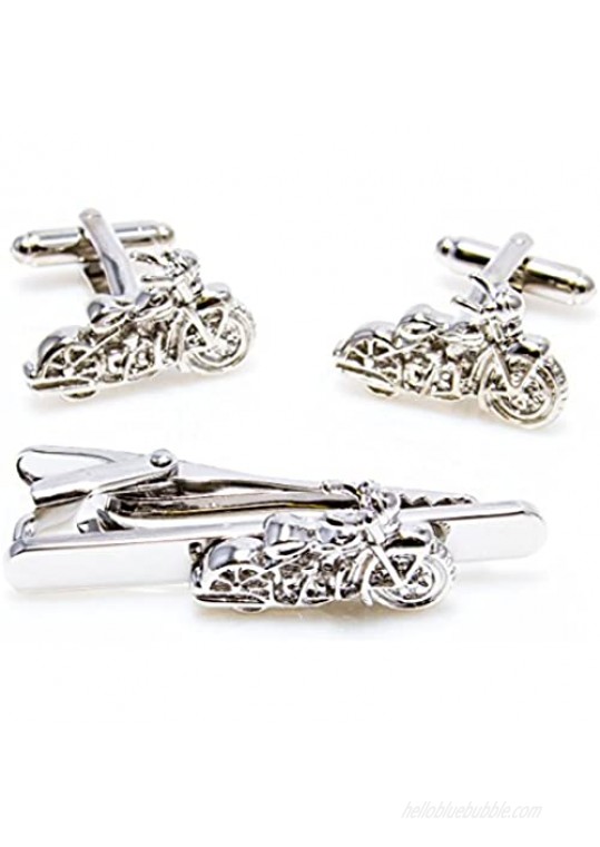 MRCUFF Motorcycle Pair of Cufflinks and Tie Bar Clip with a Presentation Gift Box