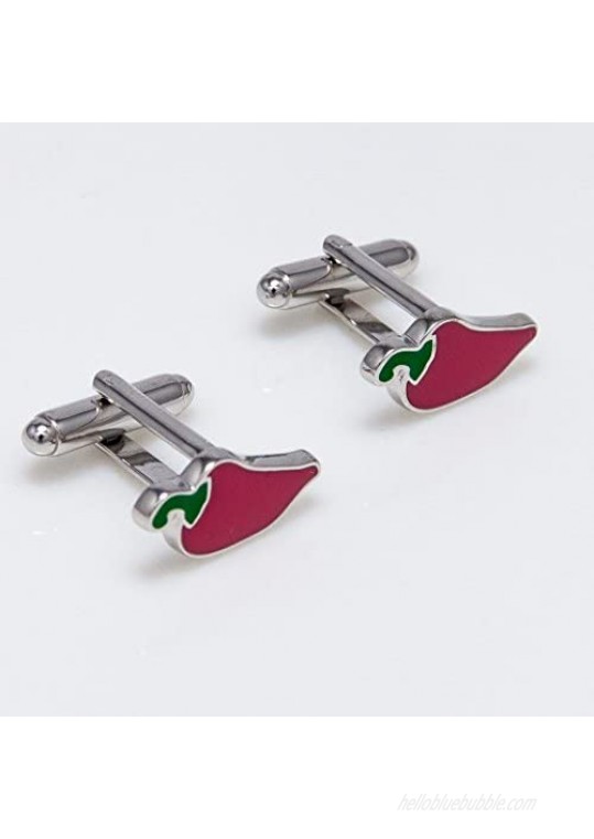 MRCUFF Spicy Chili Red Hot Pepper Chef Cook Pair Cufflinks in a Presentation Gift Box & Polishing Cloth
