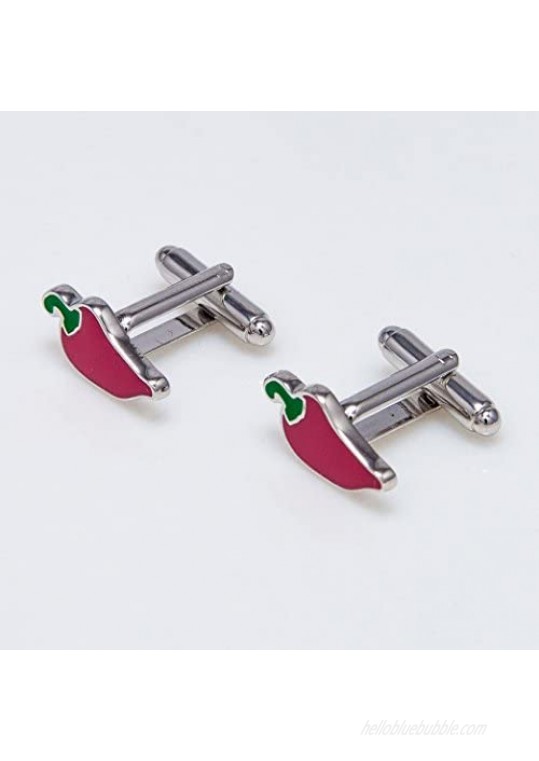 MRCUFF Spicy Chili Red Hot Pepper Chef Cook Pair Cufflinks in a Presentation Gift Box & Polishing Cloth