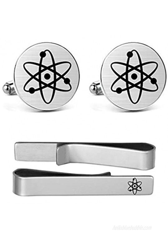 MUEEU Atom Cufflinks Engraved Atom Atomic Symbol Hand Made Scientist Chemistry Student Tie Clip Bar