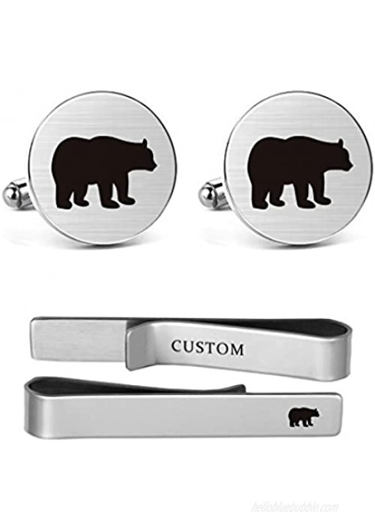 MUEEU Bear Cufflinks Engraved Animal Wedding Groomsman Teddy Polar Grizzly Fozzie Honey Bears Tie Clips