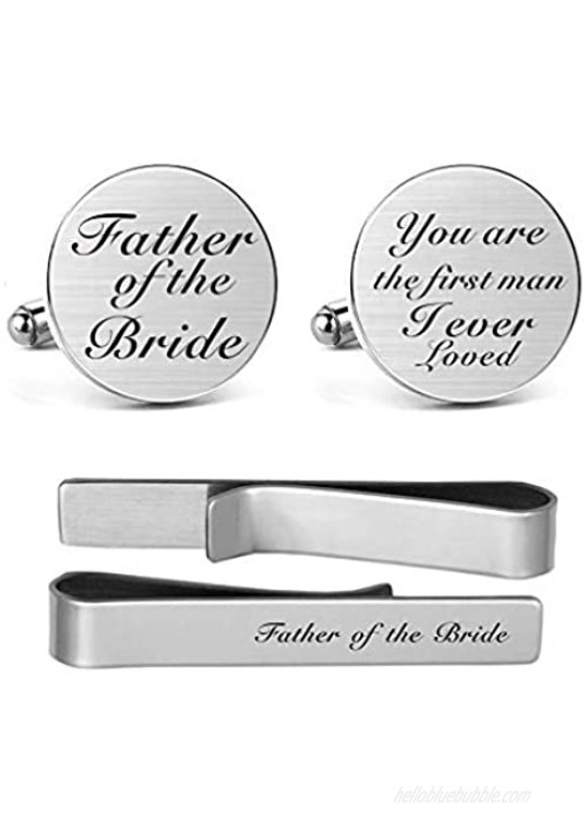 MUEEU Father of The Bride Cufflink Engraved You are The First Man I Ever Loved Dad Father Tie Bar
