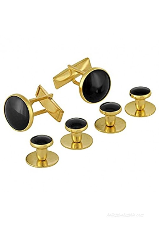 Tuxedo Shirt Studs and Cufflinks for Formalwear Enamel with Metal Trim 6 Piece Complete Set (4 Studs for Front 2 Cufflinks for Sleeves) with 2 Backup Cufflinks Stainless Steel and Enamel 1-Set