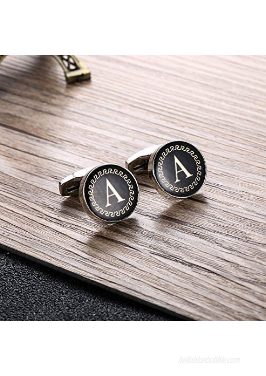 Udalyn Men's Fashion Stainless Steel Cufflinks Personalized 26 Alphabet Initial Letter Cufflinks Business Wedding Shirt Hanging A-Z