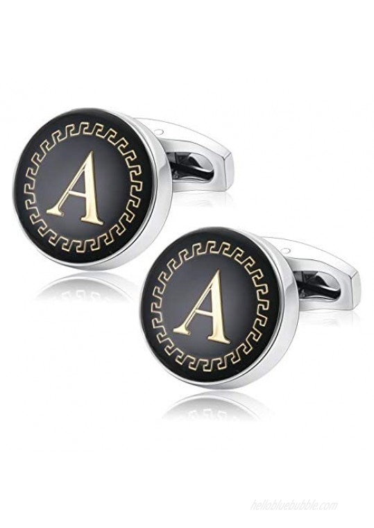 Udalyn Men's Fashion Stainless Steel Cufflinks Personalized 26 Alphabet Initial Letter Cufflinks Business Wedding Shirt Hanging A-Z