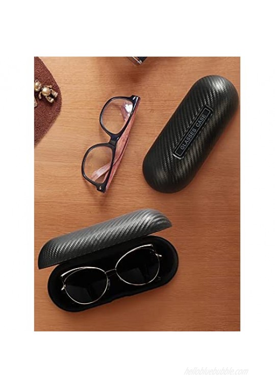 2 Pieces Carbon Sunglasses Cases Hard Shell Glasses Cases Portable Clamshell Eyeglasses Protective Cases with Cleaning Cloths for Women Men