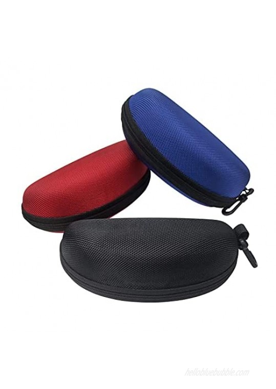 3 Pack Sunglasses Case  Eyeglasses Case for Men and Women  Portable Zipper Protect Case with Clip  Fit for Safety Glasses Safety Goggles 3D Glasses and Reading Glasses