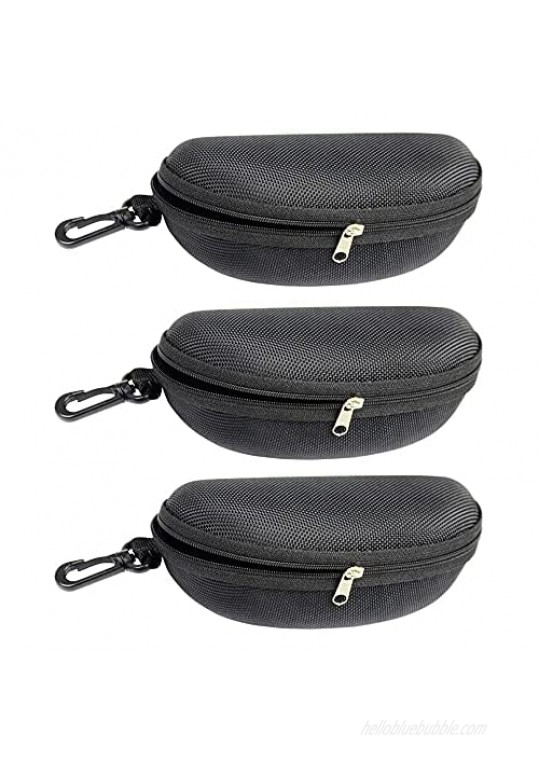 3 Packs Sunglasses and Eyeglasses Cases with Zippers and Plastic Hooks(Black)