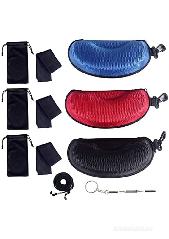3 Pieces Hard Shell Glasses Eyeglasses Sunglasses Case with Eyeglass Cloth storage bags mini screwdriver antiskid rope