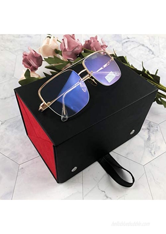 4 Slot Travel Sunglasses Organizer - Folding Design PU Eyeglasses Storage Display - Multiple Hanging Eyewear Case