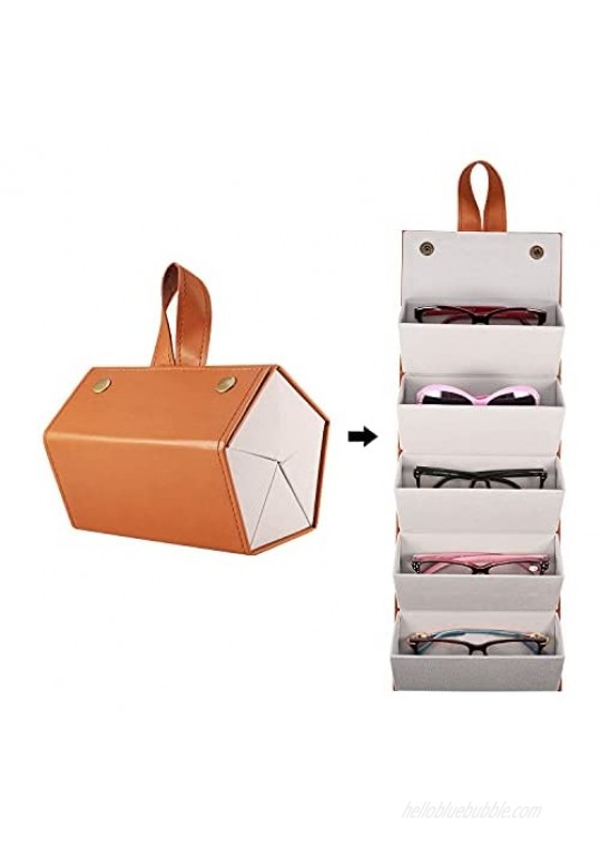 5-Slot Travel Foldable Sunglasses Organizer- PU Leather Hanging Eyeglasses Case…