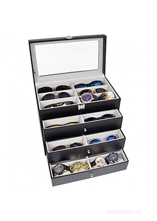 ADTL 4 Layer 24 Slots Eyeglass Sunglass Storage Box Display Glasses Textured Pattern Grey Inner