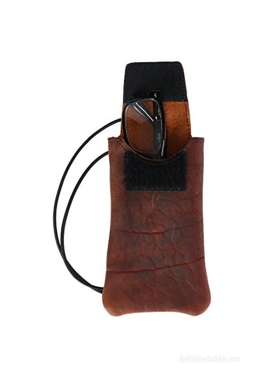 Boston Leather Textured Bison Leather Eyeglass Case with Neck String
