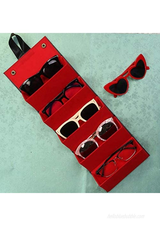 Cokritsm Portable Sunglasses travel Organizer case with 5 Slots Travel Glasses Storage Sunglasses Storage Case Foldable Eyeglasses Holder Box for Women& Men