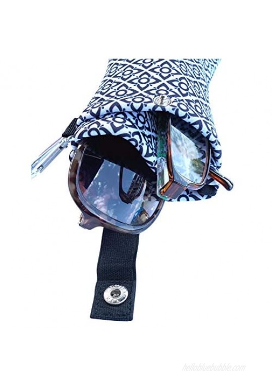 Double Eyeglass Case Pouch and Soft Sunglasses Holder with Clip by Buti-Eyes (Navy Floral Stars)