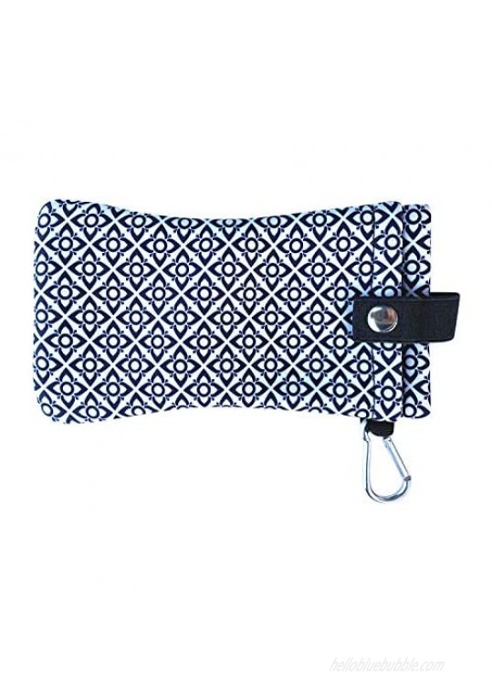 Double Eyeglass Case Pouch and Soft Sunglasses Holder with Clip by Buti-Eyes (Navy Floral Stars)