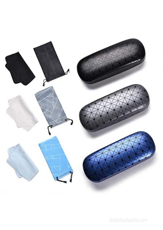 Hard Shell Glasses Eyeglasses Sunglasses Case[3 pack] PU Leather Case with Eyeglass Cloth