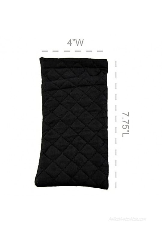 HOME-X Double Eyeglass Pouch Soft and Slim Glasses Case Quilted Eyeglass Pouch Black 7 ¾” L x 4” W x 5/8” H