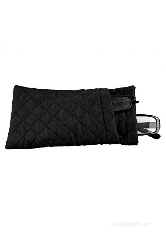 HOME-X Double Eyeglass Pouch Soft and Slim Glasses Case Quilted Eyeglass Pouch Black 7 ¾” L x 4” W x 5/8” H
