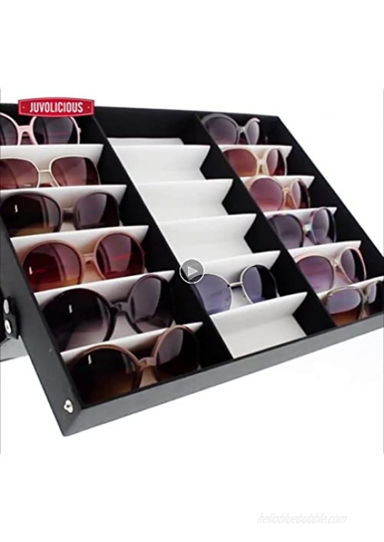 Juvale Sunglasses Organizer Stand 18 Slot Display Case (18.5 x 14.25 x 2.5 in Black)