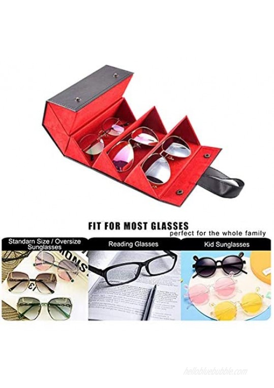Leather Sunglasses Travel Organizer Case Eyeglasses Storage with Brush Cleaner