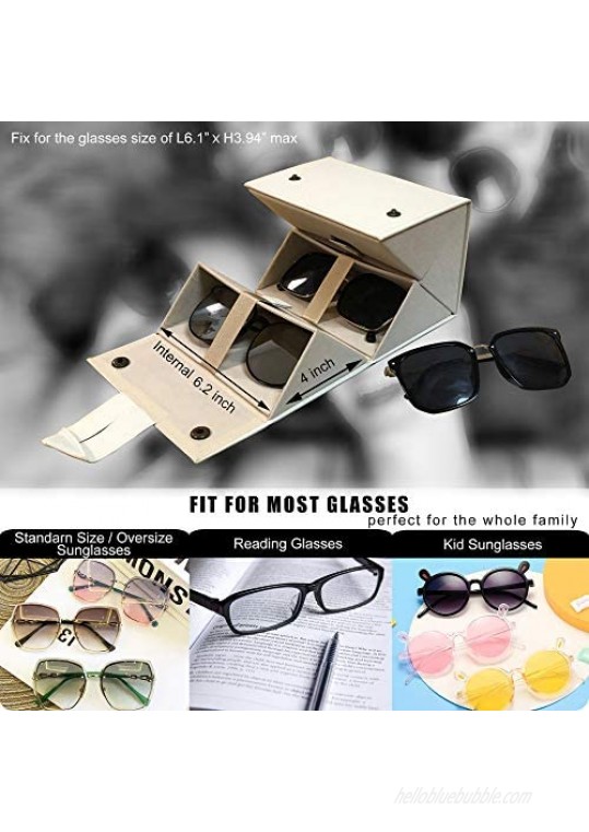 Longjet Sunglasses Organizer Box 4 Slots Multiple Pairs Eyeglasses Storage Display Travel Glasses Case (Beige)