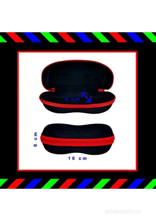 Protective Sports Sunglasses Case | For All Types Of Eyewear | Medium Size | For Men Women And Kids | Black With Red Zipper