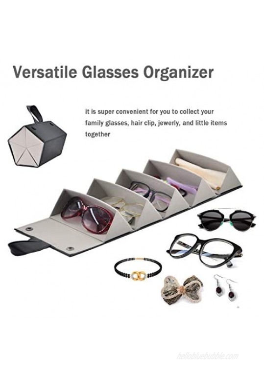 Sunglasses Storage Organizer Holder Foldable Travel Case with 5 Slot Compartments for Multiple Glasses