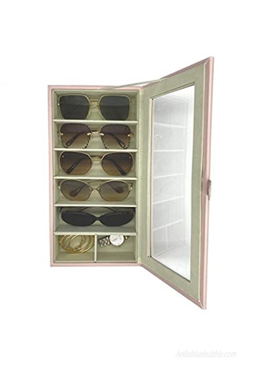 UnionPlus Eyeglass Sunglass Glasses Organizer Collector - 6-Slot Faux Leather Storage Case Box (Pearl Pink)