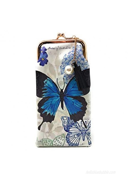 Value Arts Blue Butterfly Eyeglass Case Pouch 7 Inches Long