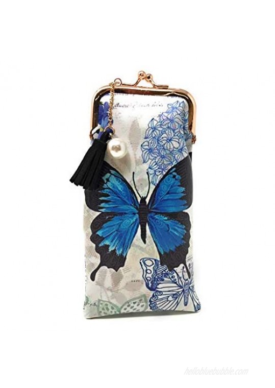Value Arts Blue Butterfly Eyeglass Case Pouch  7 Inches Long