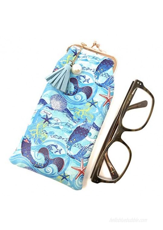 Value Arts Mermaids and Starfish Eyeglass Case Pouch 7 Inches Long