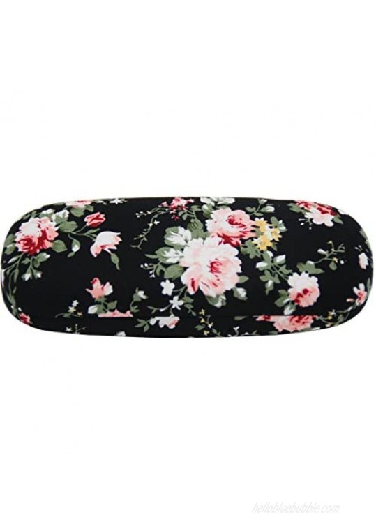 ZZ Sanity Flower Fabric Covered Clam Shell Style Eyeglass Case Spectacles Box