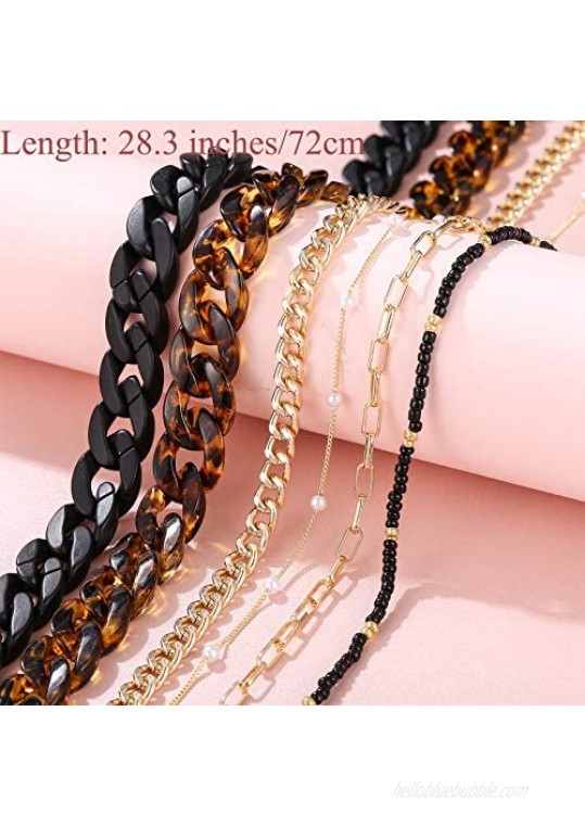 17KM 6-9 Pcs Sunglasses Chain Strap Holder for Women Black Acrylic Beaded Eyeglass Chain Lanyards with Clips Around Neck