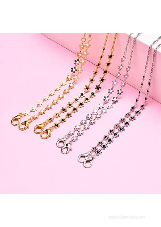ABONDEVER Mask Holder Chain Necklace Stainless Steel Strap Anti-Lost Lanyard Detachable Flower Necklace