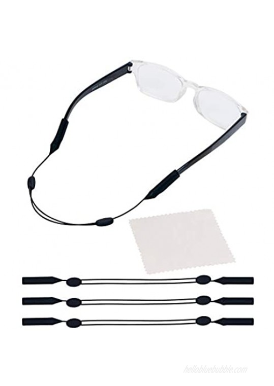 Adjustable Eyeglass Strap (3 Pack) - No Tail Sunglass Strap - Eyewear String Holder - With Bonus Glasses Cleaning Cloth - 3 Pack