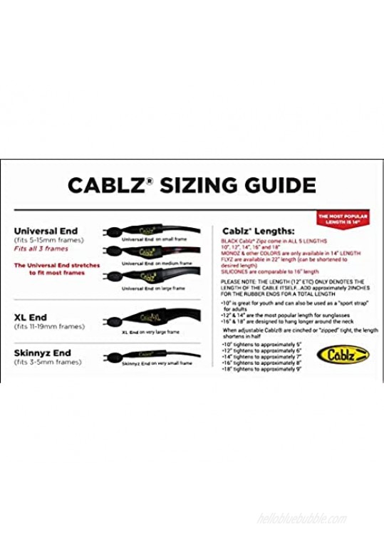 Cablz Zipz Adjustable Eyewear Retainer | Adjustable Off-The-Neck Eyewear Retainer Black Stainless (16in XL)