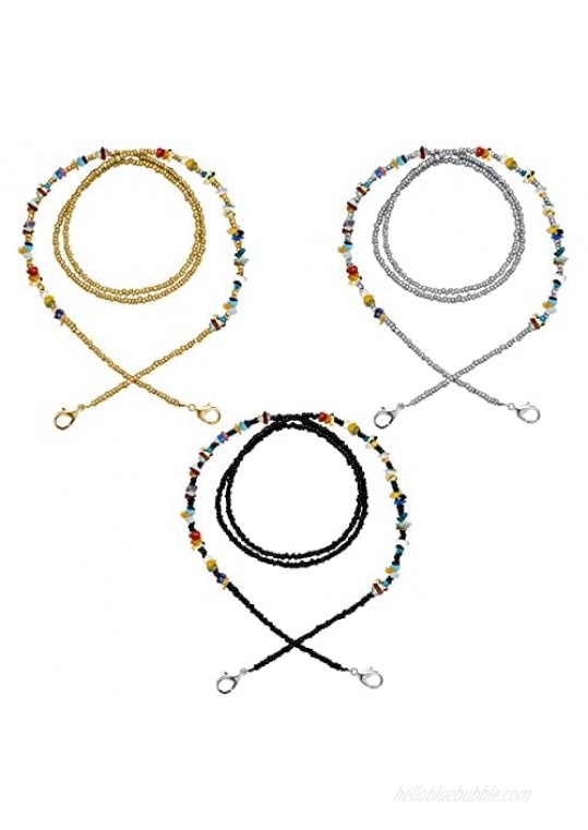 CRIMMY Eyeglass Chain Strap Holder Cord - Multicolor Stone Beads Makes 3 DIY Glass Mask Holder Chains - Fun Easy Craft Kit for Reading Eyeglass Necklace Making