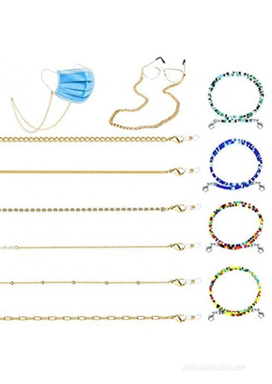Fiasaso 10Pcs Face Mask Lanyards for Women Teen Egirls Anti-Lost Face Mask Holder Gold Hanging Chain Link Necklace Eyeglass Chains Set Colorful Bead Lanyard for Face Mask Eyeglass Chains for Women