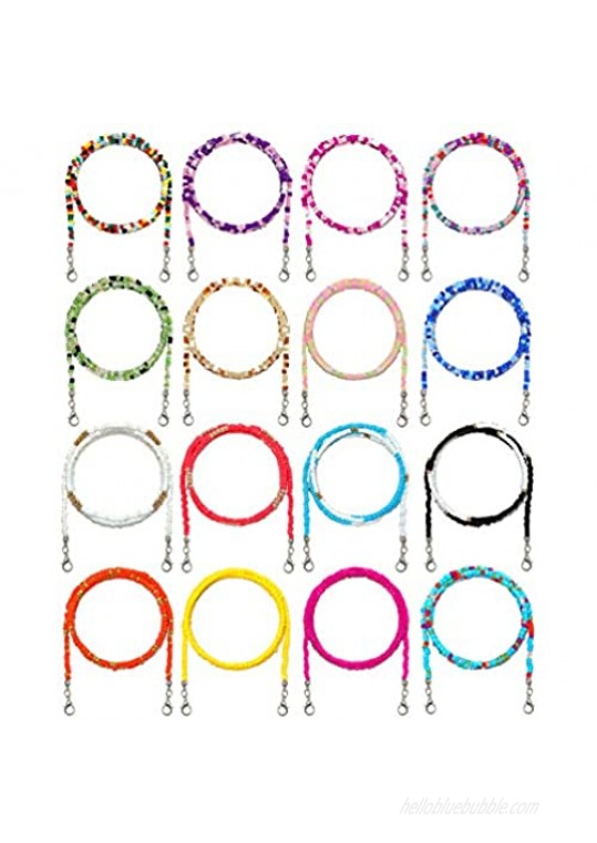 FUNEIA 16 Pieces Beaded Lanyard for Women Men Colorful Beads Eyeglass Chain with Clips Beads Necklace Holder Retainer Hanger Keeper Around Neck