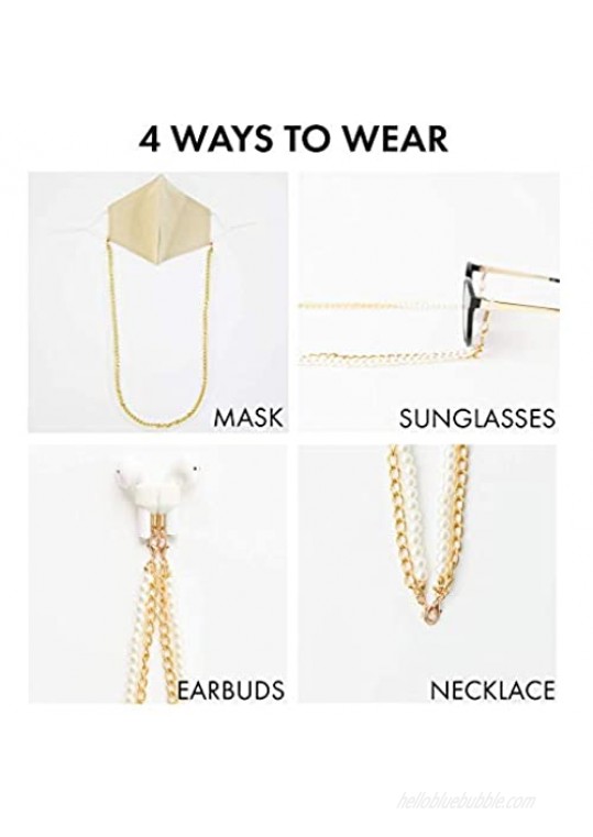 Gold Mask Chain | Eyeglass Chain | Magnetic Strap for Earbuds | Pearl Chain Necklace | 4-in-1 Design (Double Pearl)
