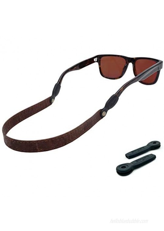 Premium Cork Leather Sunglass Strap Lanyard – Fits All Glasses - 2 Retainer Sizes Incl. – Wide 5/8" Straps for Sunglasses
