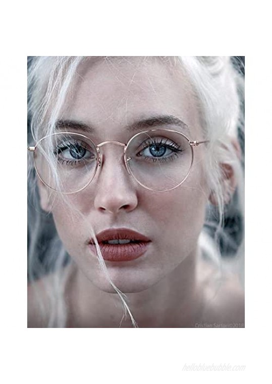 Clear Glasses for Women Men Classic Round Metal Frame Clear Lens Fake Glasses