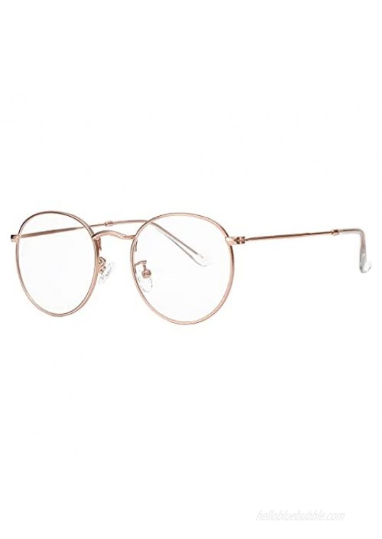 Clear Glasses for Women Men  Classic Round Metal Frame Clear Lens Fake Glasses