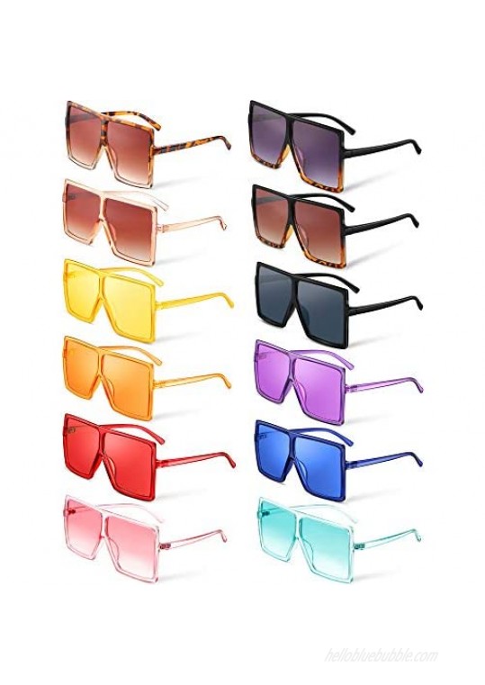 12 Pieces Oversized Square Sunglasses Flat Top Shades Retro Oversize Sunglasses for Women 12 Colors