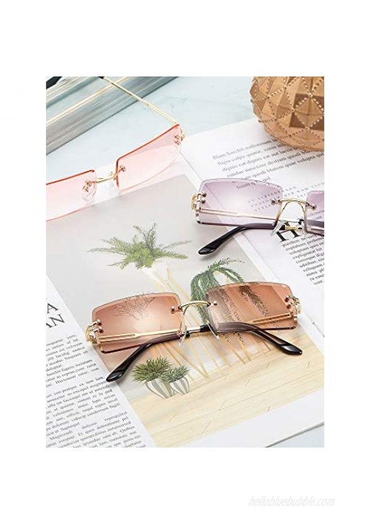 3 Pairs Rimless Rectangle Sunglasses Tinted Frameless Eyewear Vintage Transparent Rectangle Glasses for Women Men