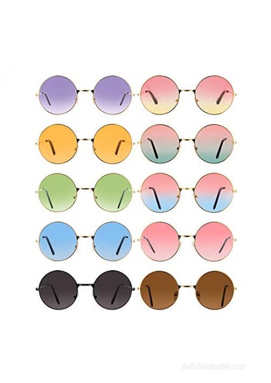 Blulu 10 Pairs Round Hippie Sunglasses John 60's Style Circle Colored Glasses (Gold Frame 2)
