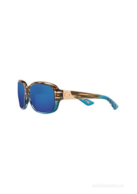 Costa Women's Gannet Polarized Rectangular Sunglasses Shiny Wahoo Frame/Blue Mirror Lens 580P 58 mm