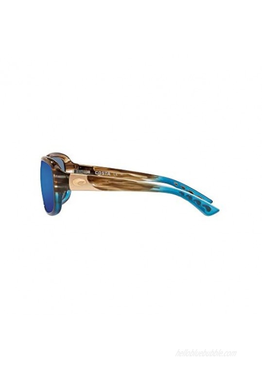 Costa Women's Gannet Polarized Rectangular Sunglasses Shiny Wahoo Frame/Blue Mirror Lens 580P 58 mm
